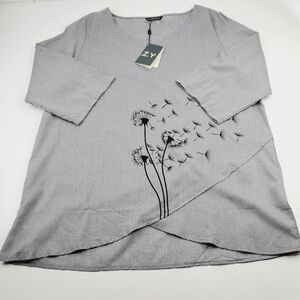 C.O.Z.Y. Women Blouse‎ XXL V-neck lightweight Relaxed Fit Oversized Office Gray